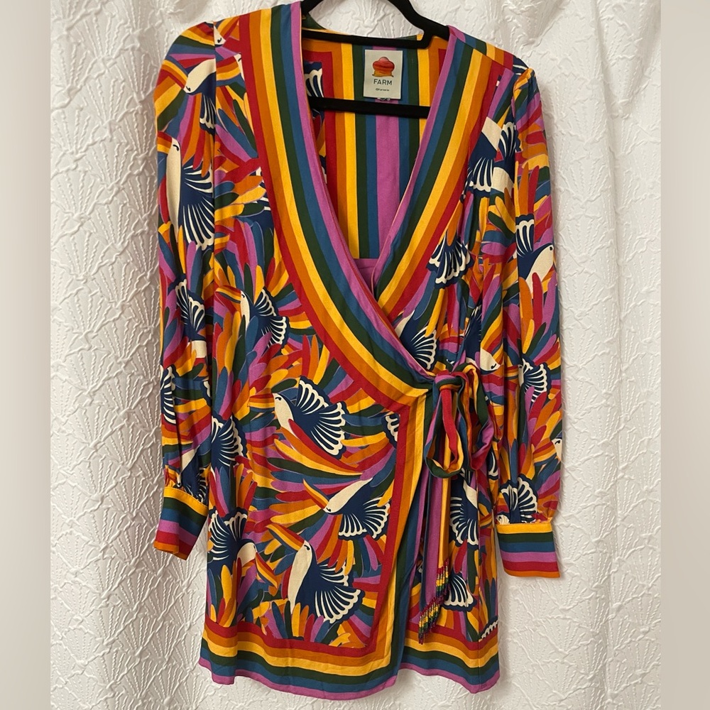 FARM Rio new toucan print wrap mini dress size XS orig retail $295